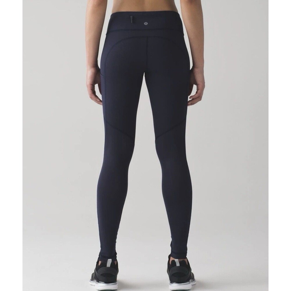Lululemon Speed Tight V Navy Luxtreme Pockets Running Leggings Zip Women’s 6